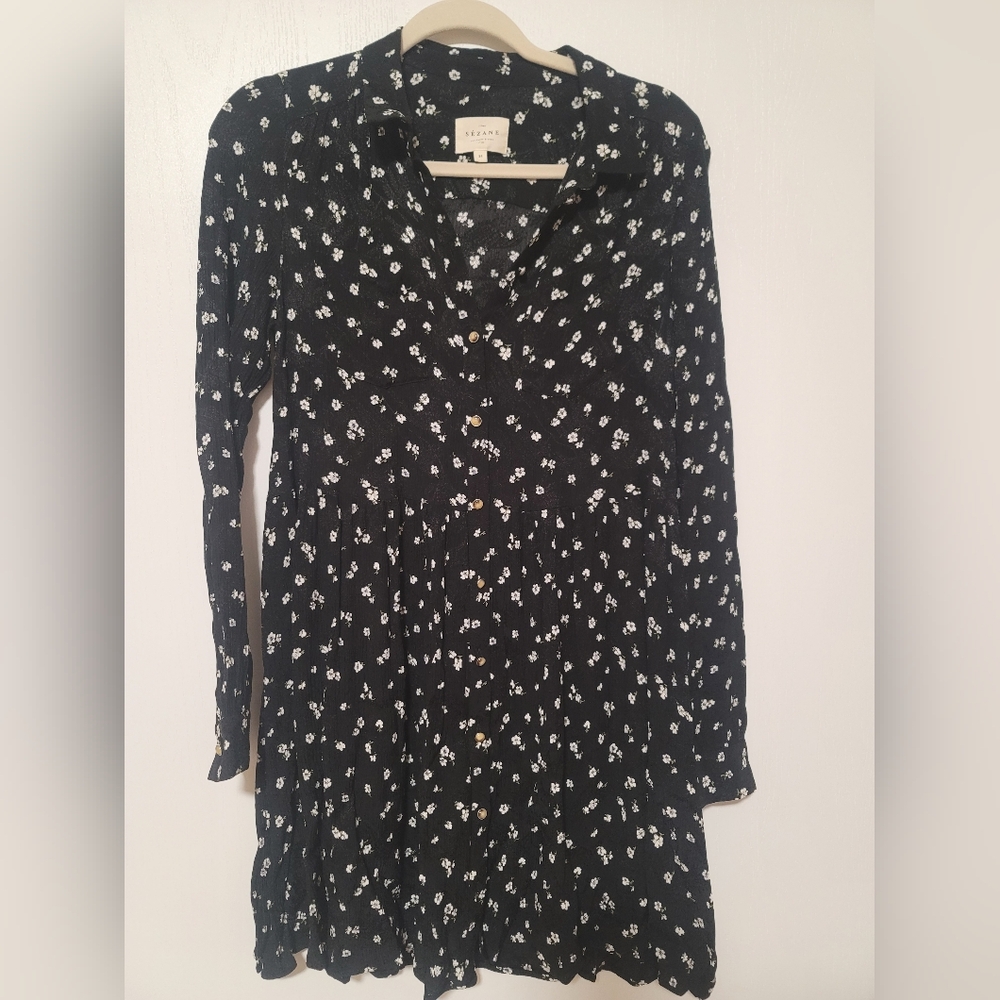 Sezane Black Floral Long Sleeve Dress - Picture 3 of 5